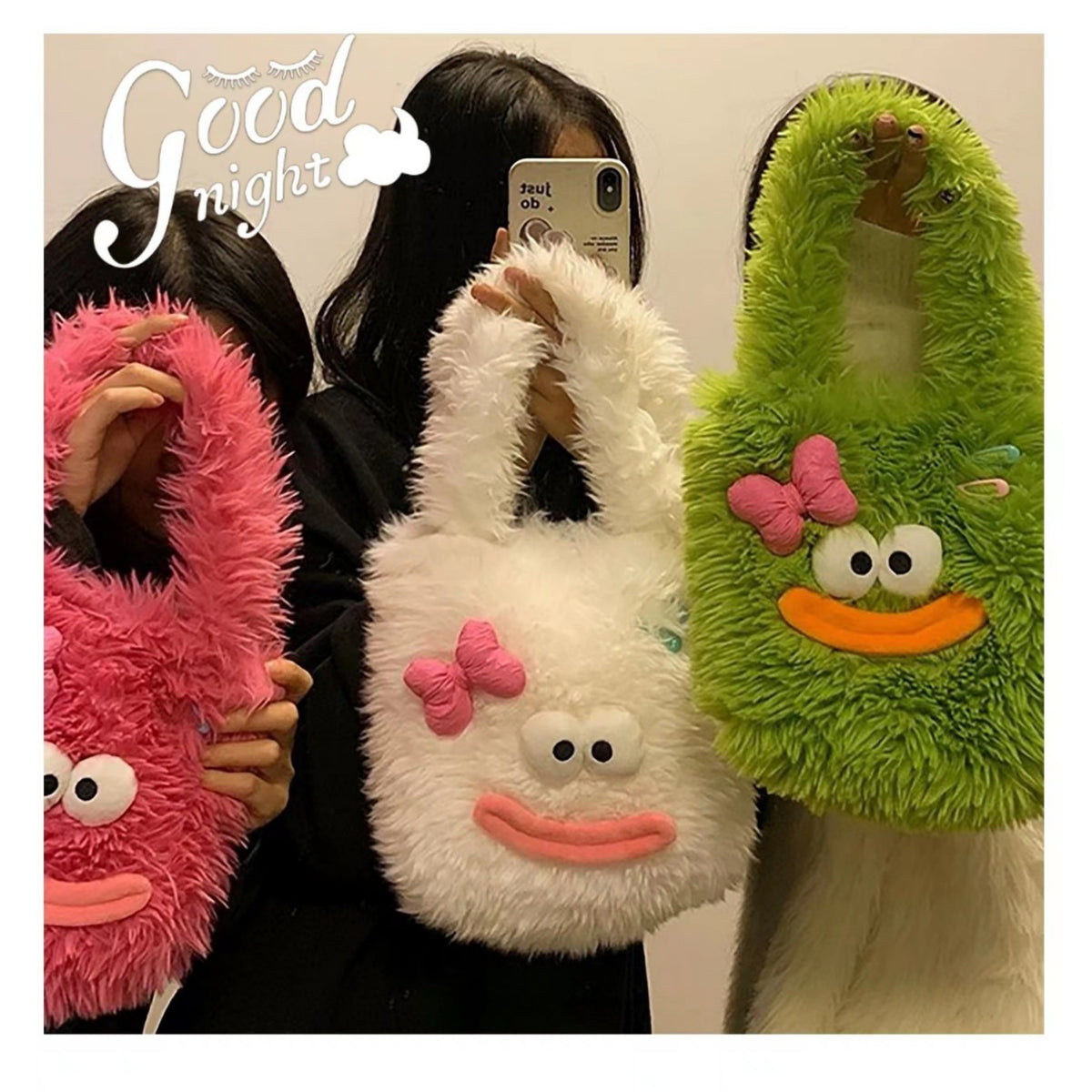 Cozy plush handbag with animal motif