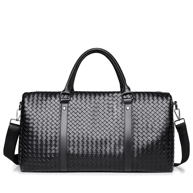 Woven Leather Weekend Duffel Bag