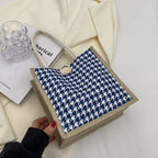 Ladies Jute Bag in classic Houndstooth pattern-https://detail.1688.com/offer/710679752572.html-Calm Wears-Orange-nothing-Calm Wears