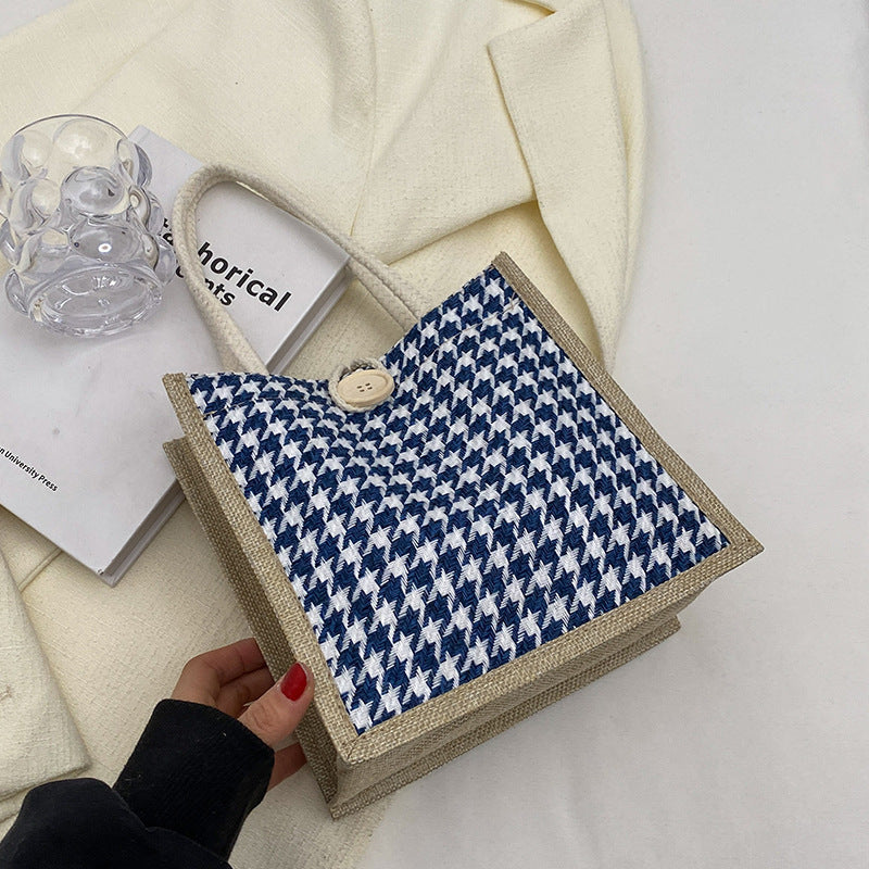 Ladies Jute Bag in classic Houndstooth pattern-https://detail.1688.com/offer/710679752572.html-Calm Wears-Orange-nothing-Calm Wears