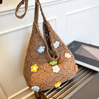 Floral Embellished Crochet Shoulder Bag