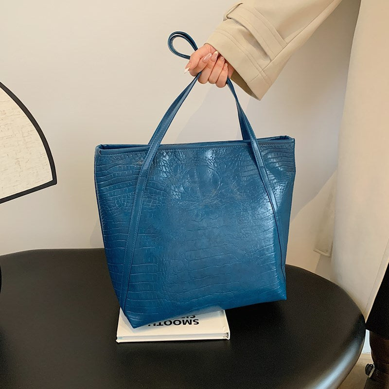 Crocodile-Embossed Leather Tote Bag