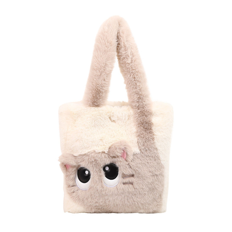 Plush shoulder bag with cat motif
