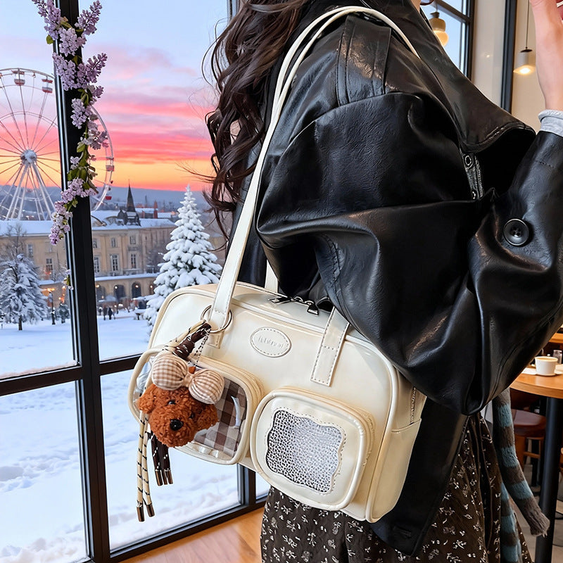 Women's shoulder bag with unique drawstring and charming pendant-https://detail.1688.com/offer/1003989816016.html-Calm Wears-Braun-Size: With pendant-Calm Wears