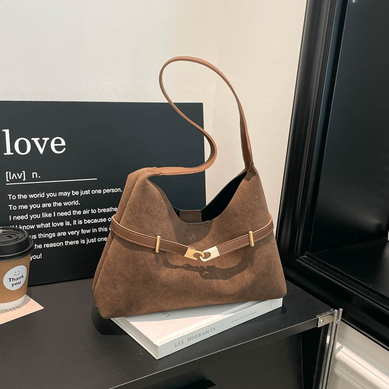 Ladies fashionable suede shoulder bag with contrasting strap-https://detail.1688.com/offer/1028761574969.html-Calm Wears-Coffee-nothing-Calm Wears