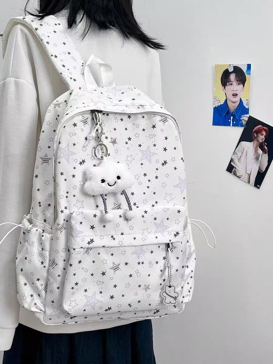 Backpack with Sparkling Star Motif and Charming Pendant