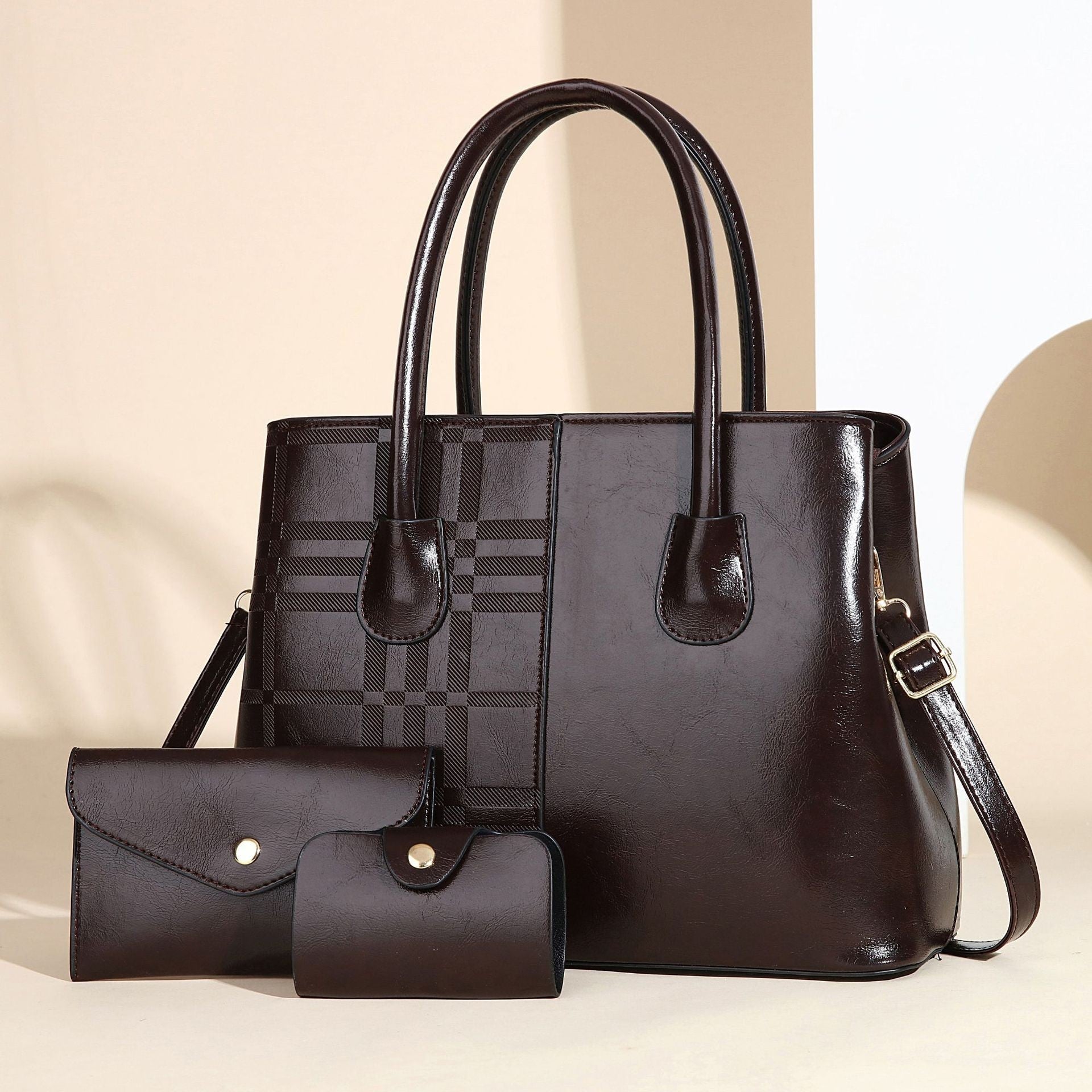 Ladies elegant tote handbag with detachable clutch and additional wallet-https://detail.1688.com/offer/1037958654494.html-Calm Wears-Coffee-3312525-Calm Wears