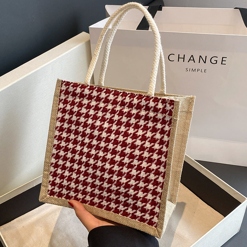 Ladies Jute Bag in classic Houndstooth pattern-https://detail.1688.com/offer/710679752572.html-Calm Wears-Orange-nothing-Calm Wears