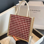 Ladies Jute Bag in classic Houndstooth pattern-https://detail.1688.com/offer/710679752572.html-Calm Wears-Orange-nothing-Calm Wears