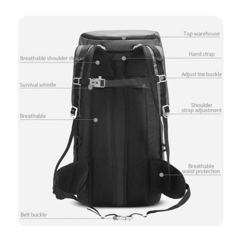 Outdoor backpack with waterproof fabric and many practical compartments