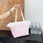 Elegant Lace-Trimmed Canvas Tote Bag