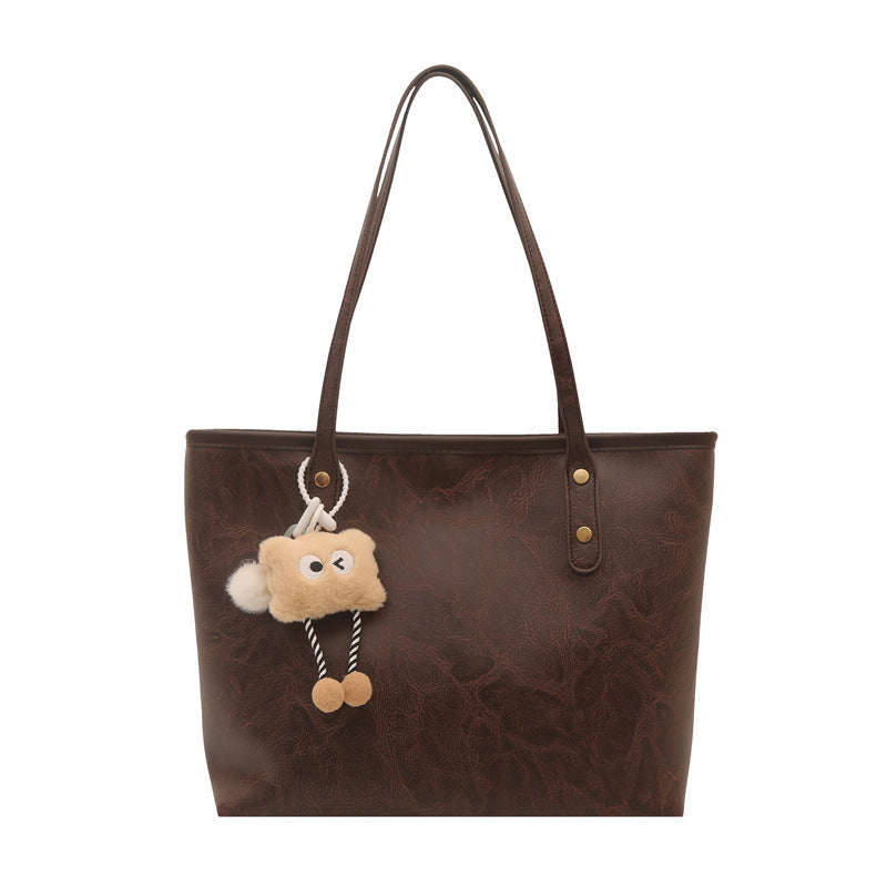 Women's classic tote bag with charming plush toy pendant-https://detail.1688.com/offer/1049019114052.html-Calm Wears-Coffee-Size: Without pendant-Calm Wears