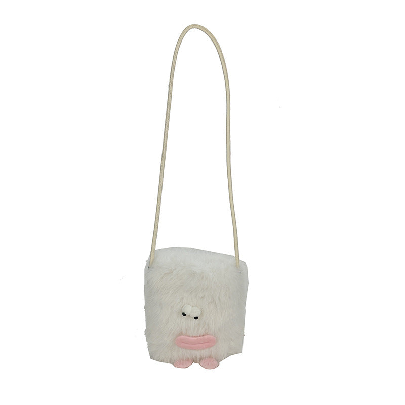 Plush shoulder bag with unique character design