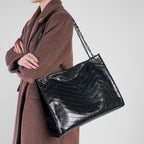 Women's Tote Bag made of shiny faux leather with quilted pattern-https://detail.1688.com/offer/1039394774896.html-Calm Wears-Black-39-Calm Wears