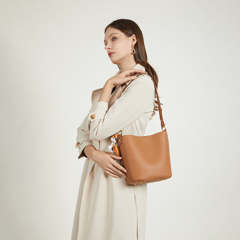 Textured Leather Bucket Bag