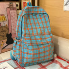 Backpack with Practical Check Pattern and Cute Plush Pendant