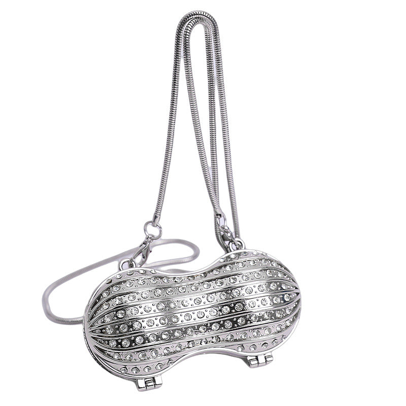 Glamorous Rhinestone Peanut-Shaped Crossbody Bag