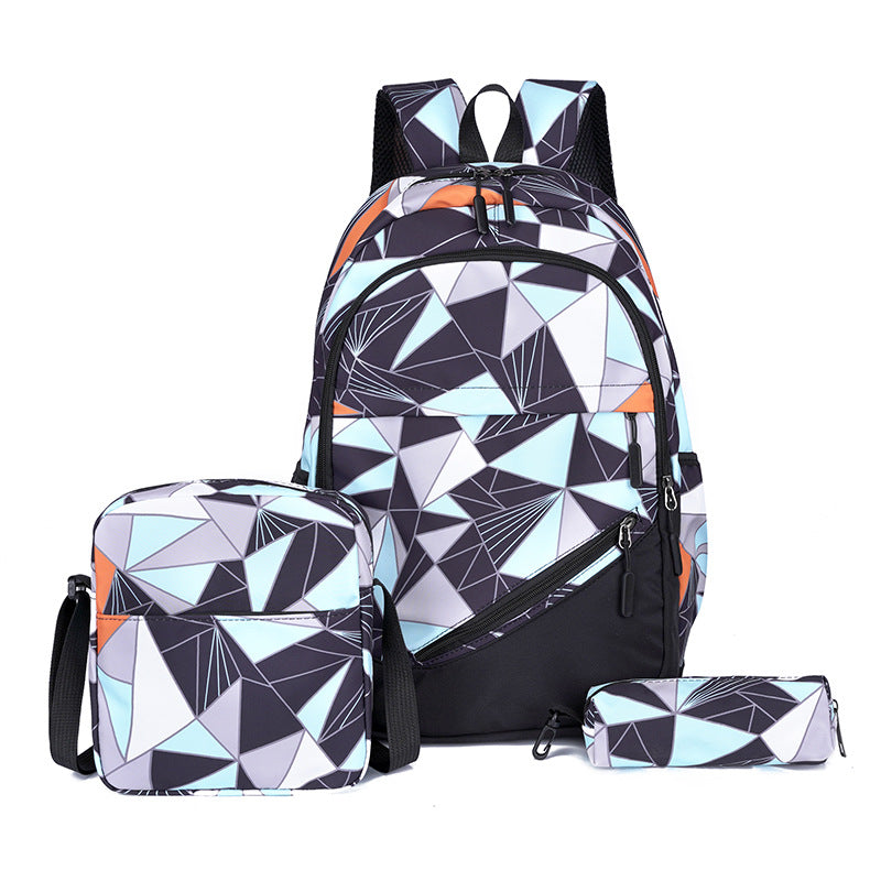School backpack with multiple compartments and matching accessories