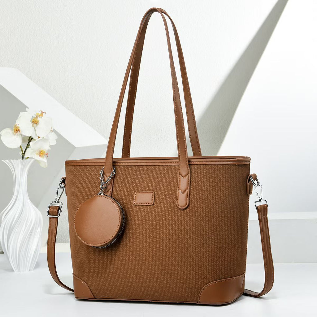 Women elegant tote handbag with textured design and detachable wallet-https://detail.1688.com/offer/999817972435.html-Calm Wears-Coffee-301225-Calm Wears
