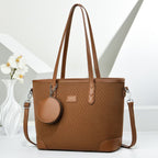 Women elegant tote handbag with textured design and detachable wallet-https://detail.1688.com/offer/999817972435.html-Calm Wears-Coffee-301225-Calm Wears