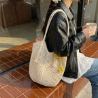 Knitted Tote Bag in Boho Style with Charming Charms