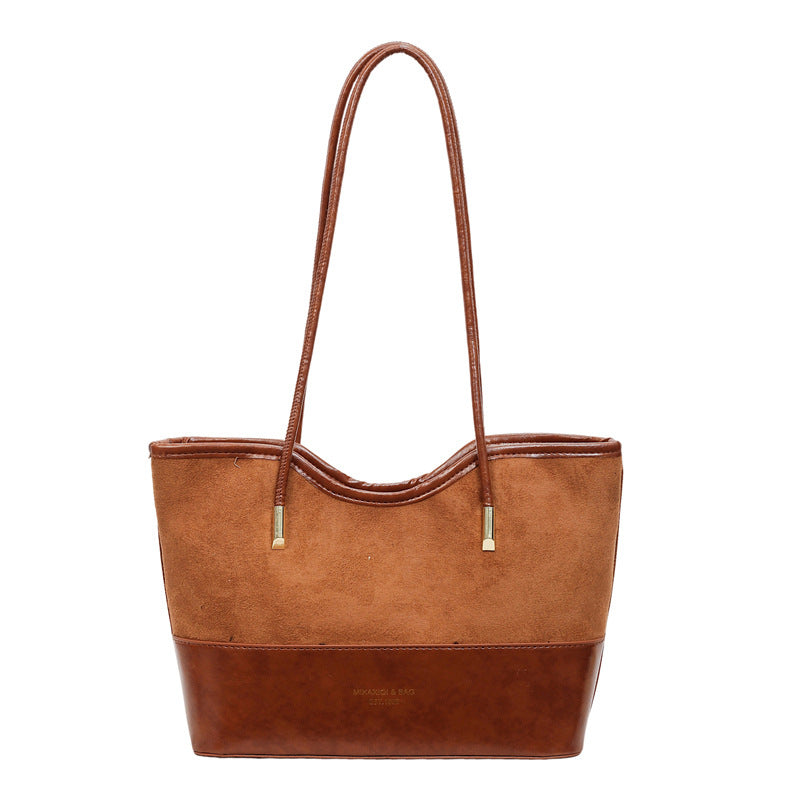 Stylish Suede and Leather Shoulder Tote Bag