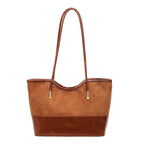 Stylish Suede and Leather Shoulder Tote Bag