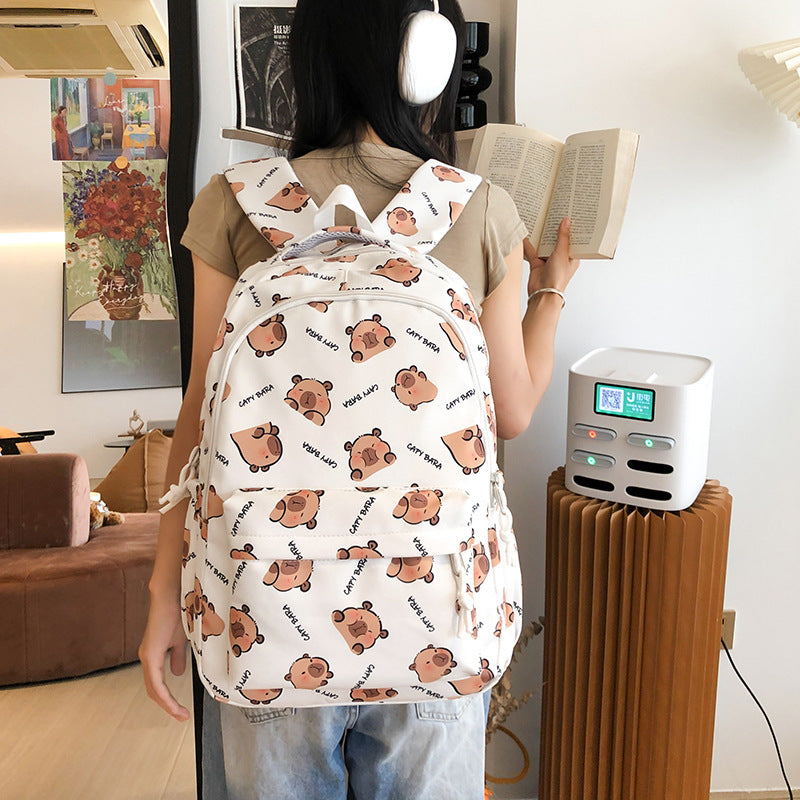 Backpack with Child-Friendly Capybara Design and Practical Compartments