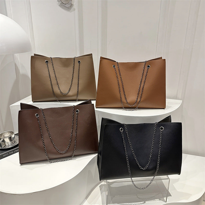 Women elegant tote bag with practical inner compartment and stylish chain strap-https://detail.1688.com/offer/1038616988417.html-Calm Wears-Braun-nothing-Calm Wears