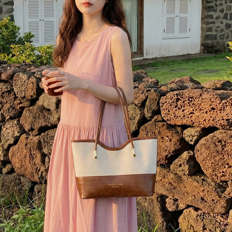 Stylish Suede and Leather Shoulder Tote Bag