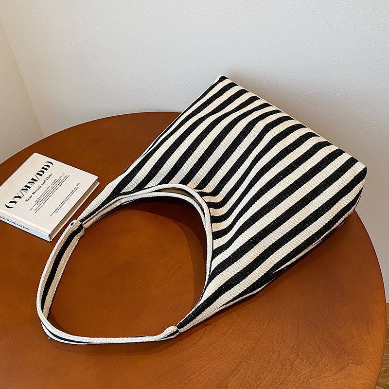 Ladies Jute Tote Bag with stylized stripe pattern-https://detail.1688.com/offer/874252926583.html-Calm Wears-Black-nothing-Calm Wears
