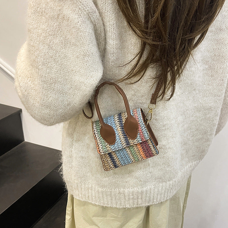 Women's mini bag with woven design and detachable shoulder strap