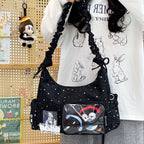 Star-Print Ruffle Strap Shoulder Bag