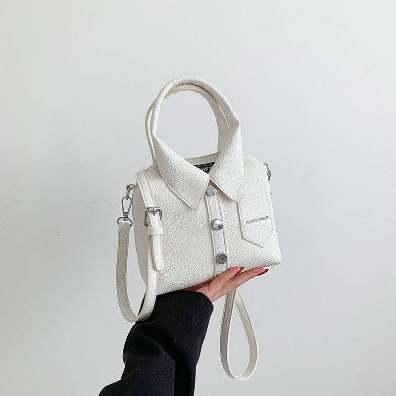 Ladies mini handbag in shirt design with adjustable shoulder strap-https://detail.1688.com/offer/847129924442.html-Calm Wears-White-19.5-Calm Wears