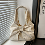 Bow Accent Fabric Tote Bag