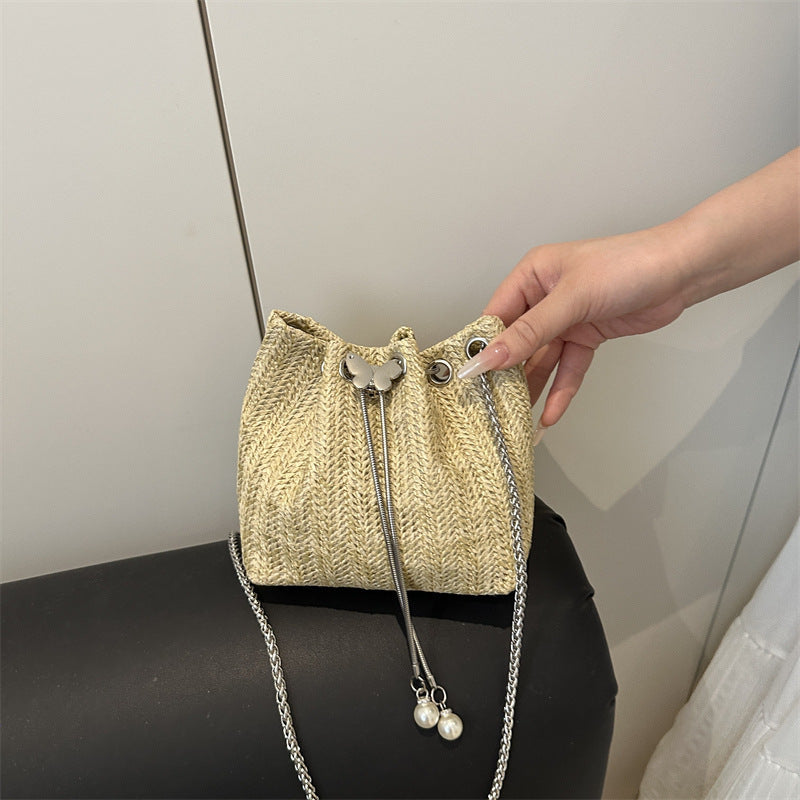 Elegant Woven Drawstring Mini Handbag