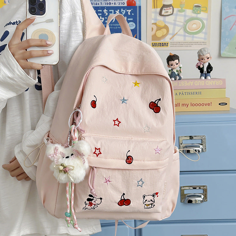 Playful Character Embroidered School Backpack