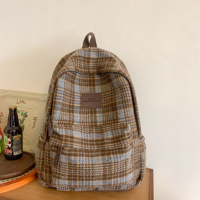 Cozy Plaid Patterned School Backpack-https://detail.1688.com/offer/826423679318.html-Calm Wears-Blue Brown-Calm Wears