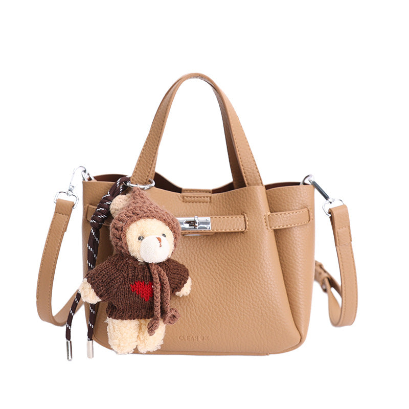 Women’s Mini Handbag with Cute Plush Pendant-https://detail.1688.com/offer/1000456691187.html-Calm Wears-Khaki-Size: with tag-Calm Wears