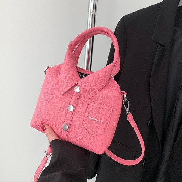 Ladies mini handbag in shirt design with adjustable shoulder strap