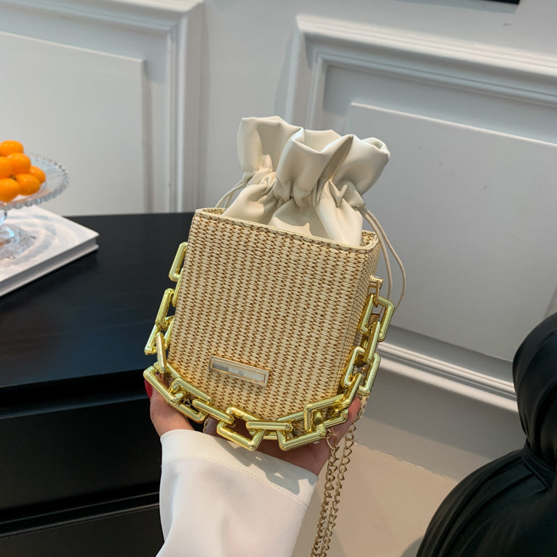Women's mini handbag with unique chain embellishment and classic drawstring-https://detail.1688.com/offer/791131697210.html-Calm Wears-Khaki-nothing-Calm Wears