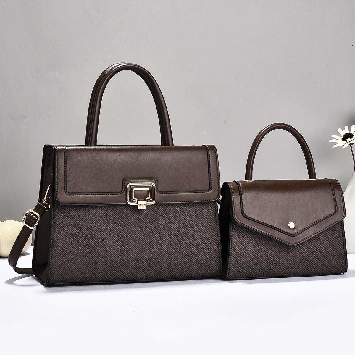 Women’s handbag set with textured design and elegant mini crossbody bag-https://detail.1688.com/offer/1041920744708.html-Calm Wears-Coffee-301121-Calm Wears