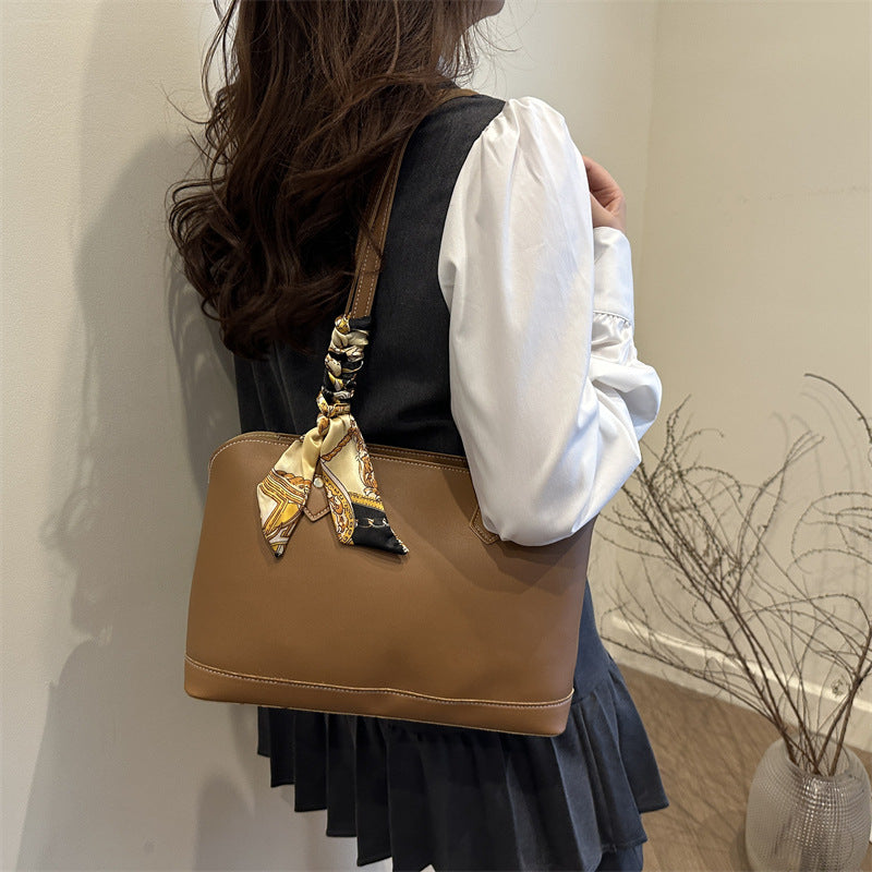 Elegant Structured Tote Bag with Decorative Scarf