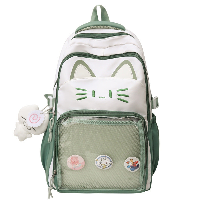 Cute Cat-Themed School Backpack-https://detail.1688.com/offer/857308812538.html-Calm Wears-Green-Calm Wears