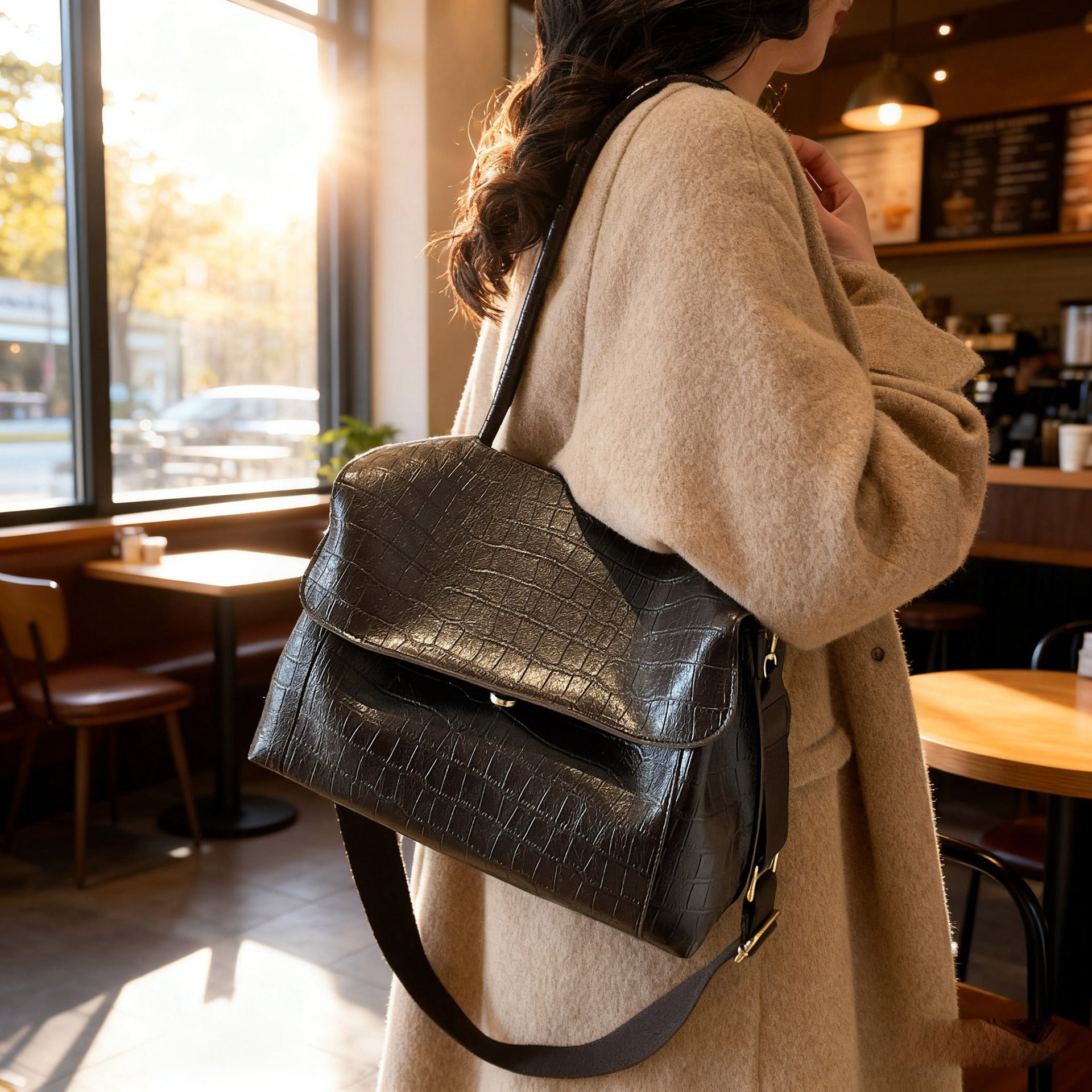 Women's shoulder bag in elegant crocodile look with adjustable shoulder strap-https://detail.1688.com/offer/996543631623.html-Calm Wears-Braun-nothing-Calm Wears