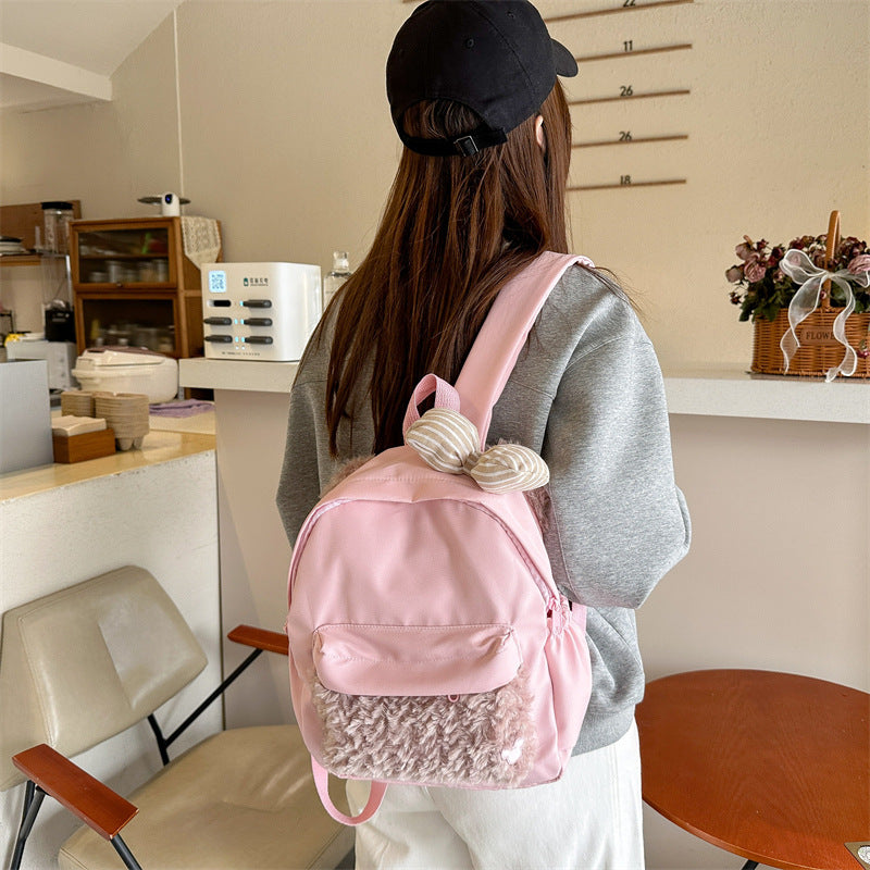 Backpack with Cute Animal Ear Design and Soft Fleece Application