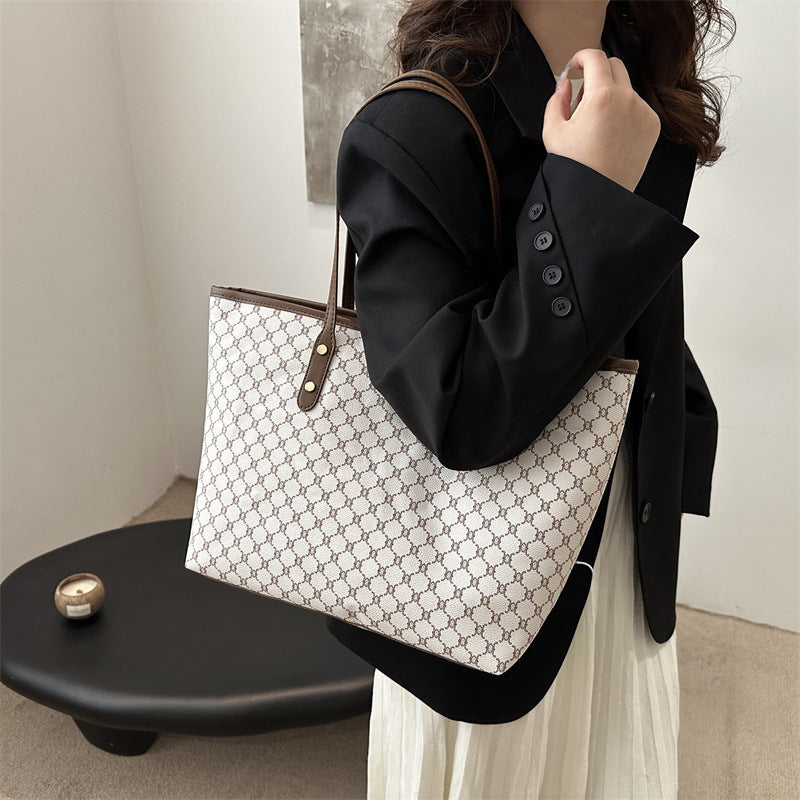 Ladies elegant tote bag with geometric pattern-https://detail.1688.com/offer/999218311520.html-Calm Wears-Khaki-nothing-Calm Wears
