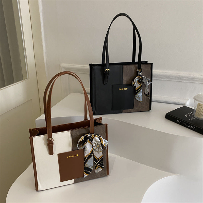 Women's tote bag with fashionable design and decorative silk ribbon-https://detail.1688.com/offer/790342881379.html-Calm Wears-Braun-nothing-Calm Wears