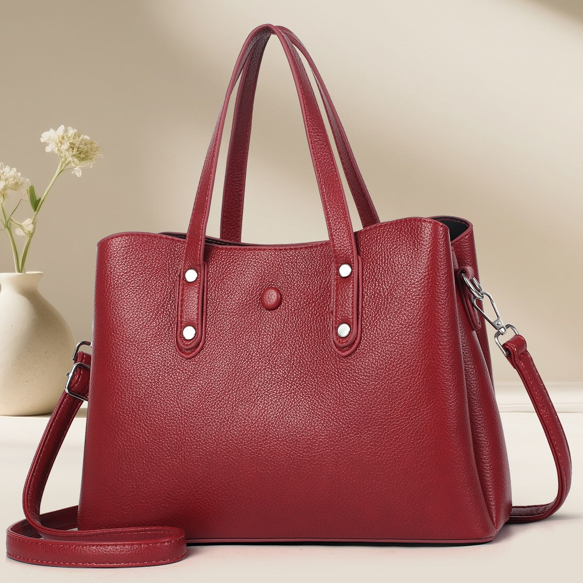 Ladies structured tote bag-https://detail.1688.com/offer/943709788101.html-Calm Wears-Wine red-30-Calm Wears