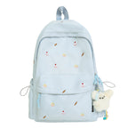 Playful backpack with unique back pattern appliqués